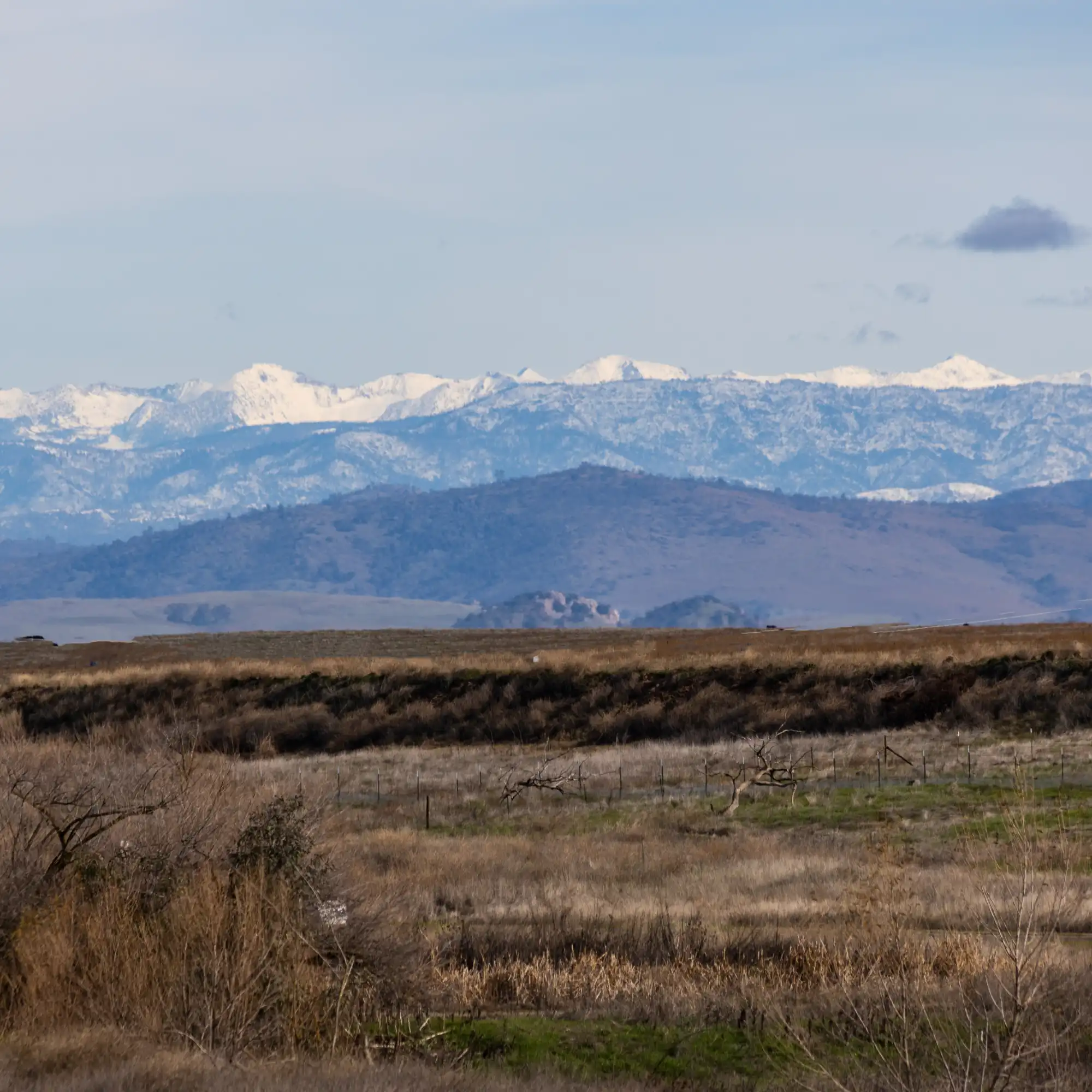 The Sierra Nevada mountains seen from UC Merced’s Campus.